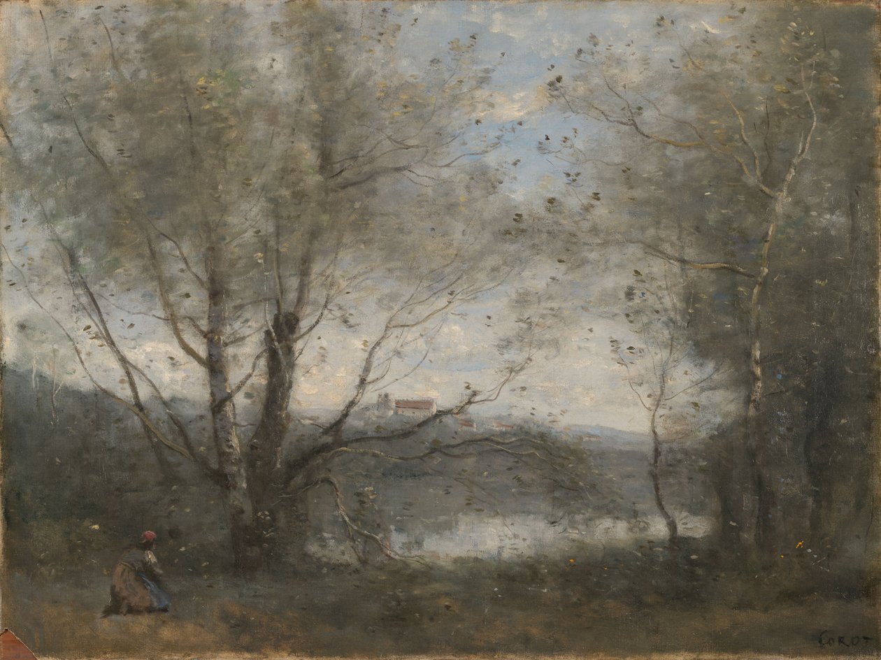 Ein Teich durch die Bäume gesehen von Jean-Baptiste-Camille Corot