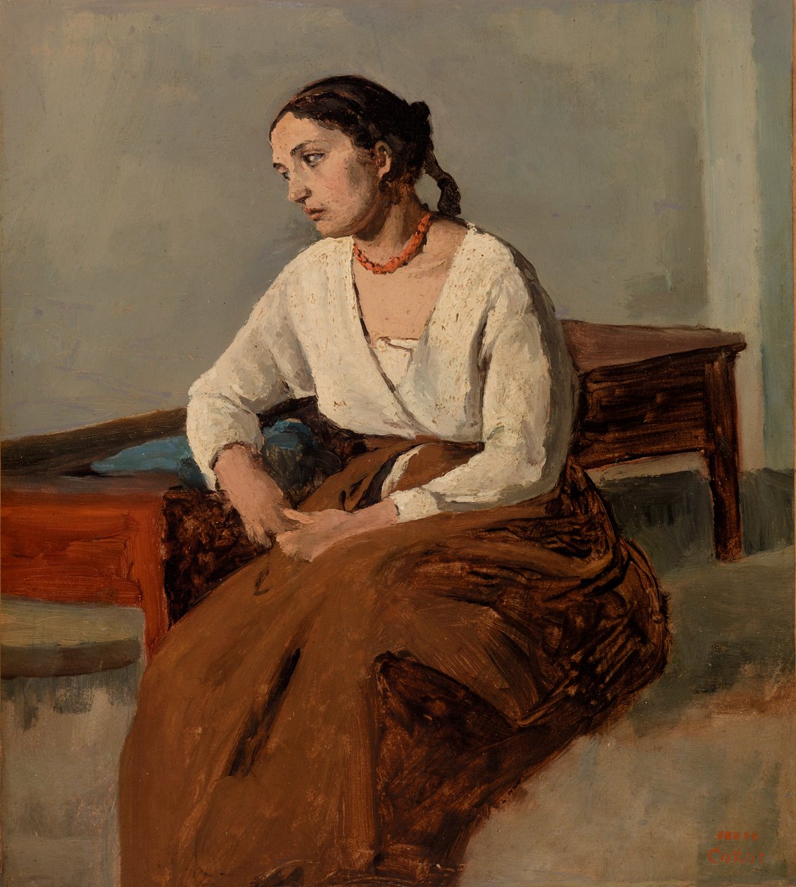 Melancholische Italienerin (Rom) von Jean-Baptiste-Camille Corot