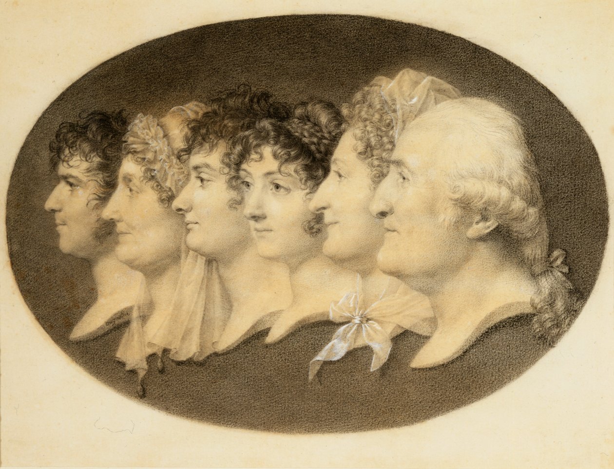 Profilporträt von Augustin und seiner Familie von Jean Baptiste Jacques Augustin
