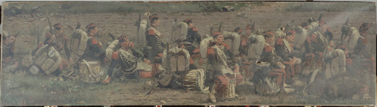 Militärszene: die Trommler des 1. Regiments der Grenadiere der Garde (Fragment des Rezonville-Panoramas) von Jean Baptiste Edouard Detaille