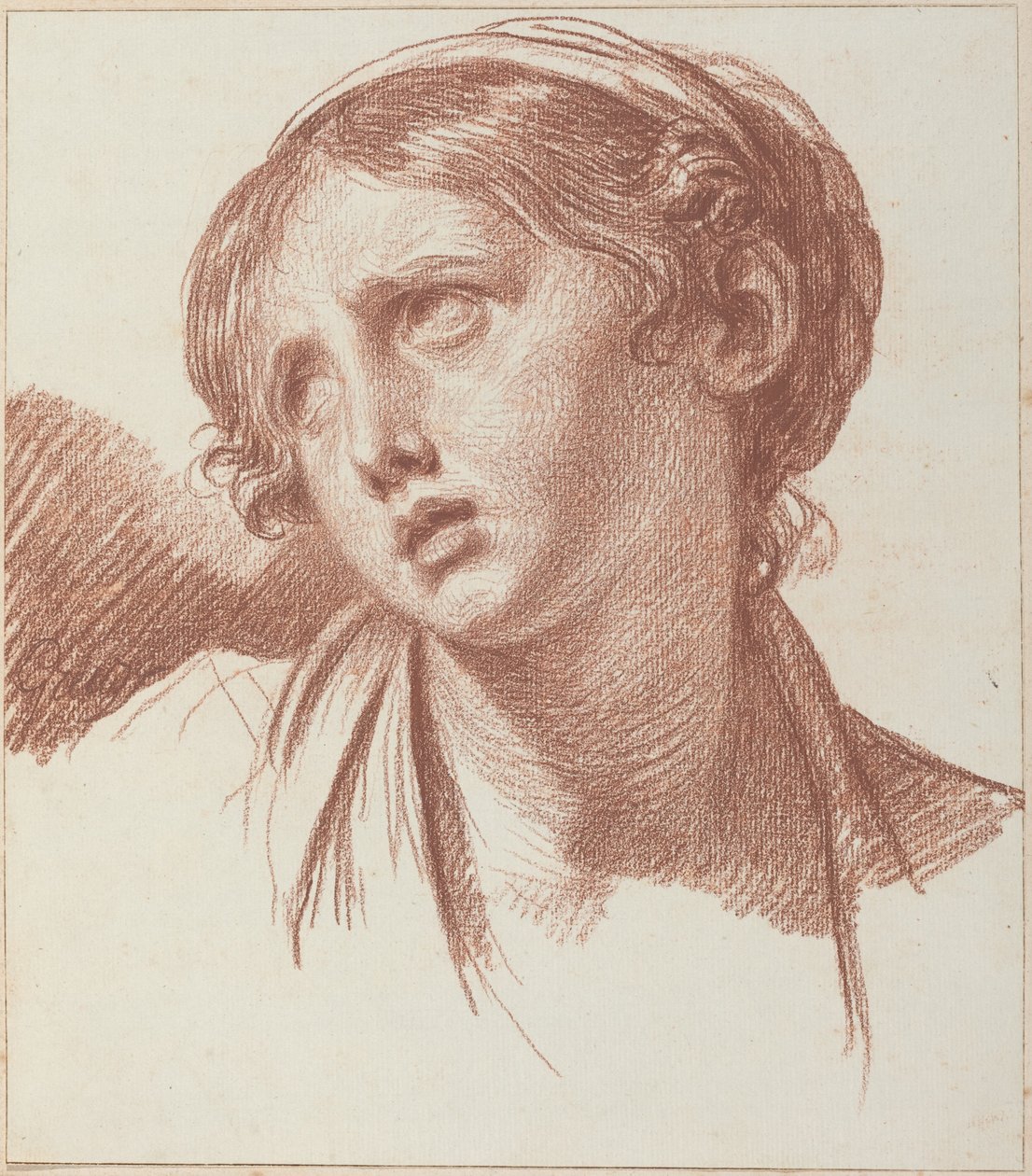 Ein junges Mädchen, das nach oben schaut von Jean-Baptiste Greuze