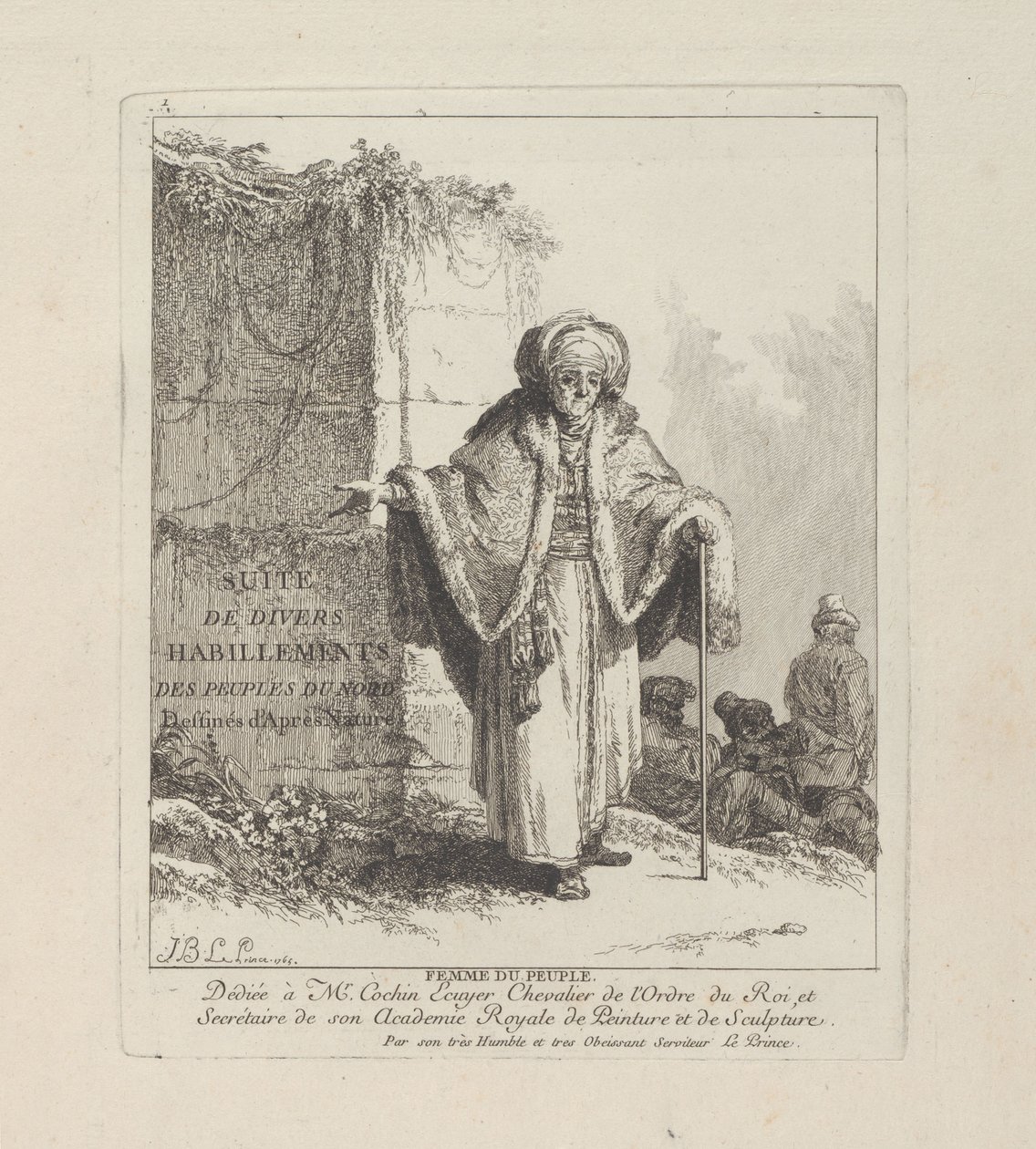 Frau des Volkes, Platte eins aus Divers Habillements des Peuples du Nord von Jean-Baptiste Le Prince