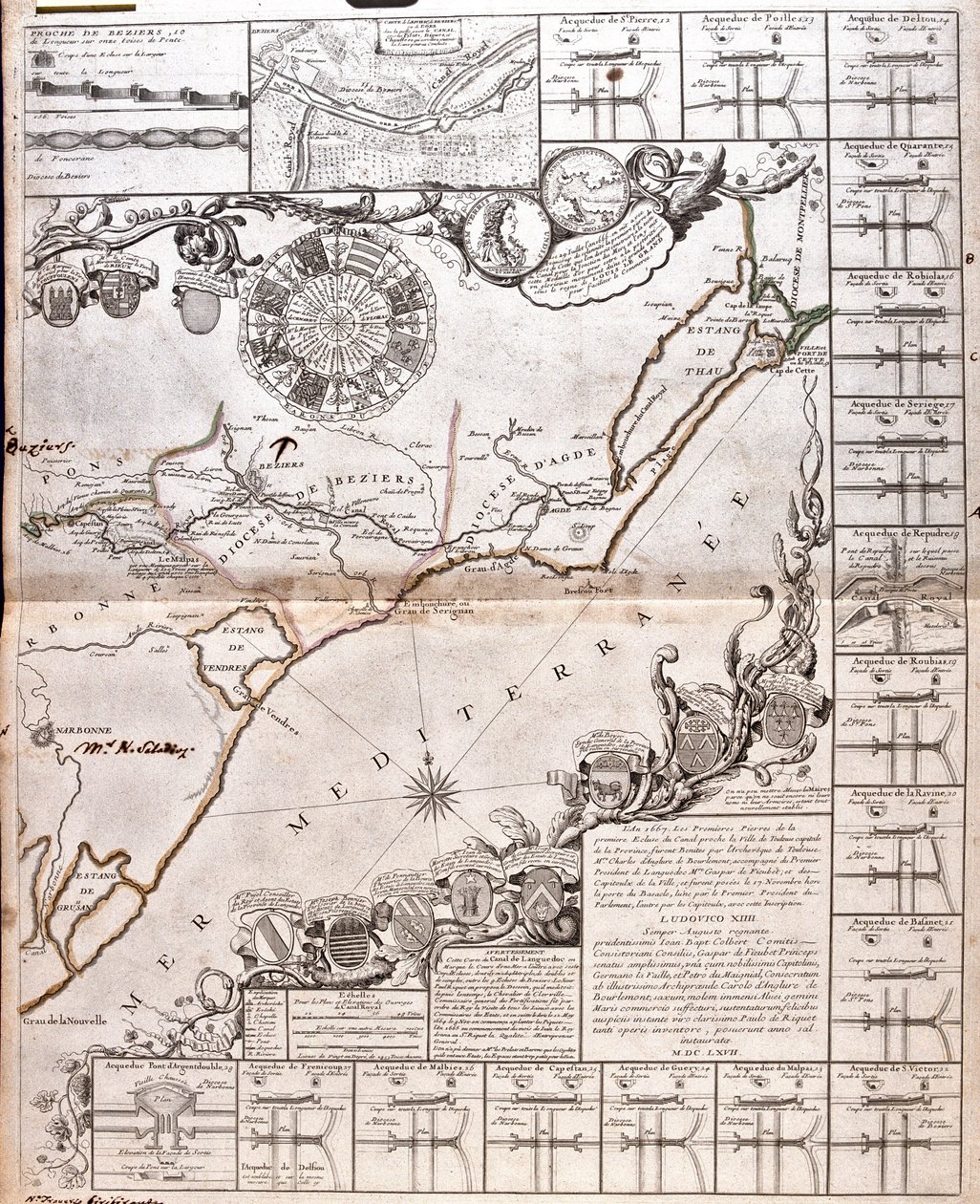 Projekt für den Bau eines Kommunikationskanals zwischen dem Atlantischen Ozean und dem Mittelmeer, einschließlich des Teils ungefähr zwischen Capestang und Étang de Thau; in den Regionen Languedoc-Roussillon, Frankreich von Jean Baptiste Nolin