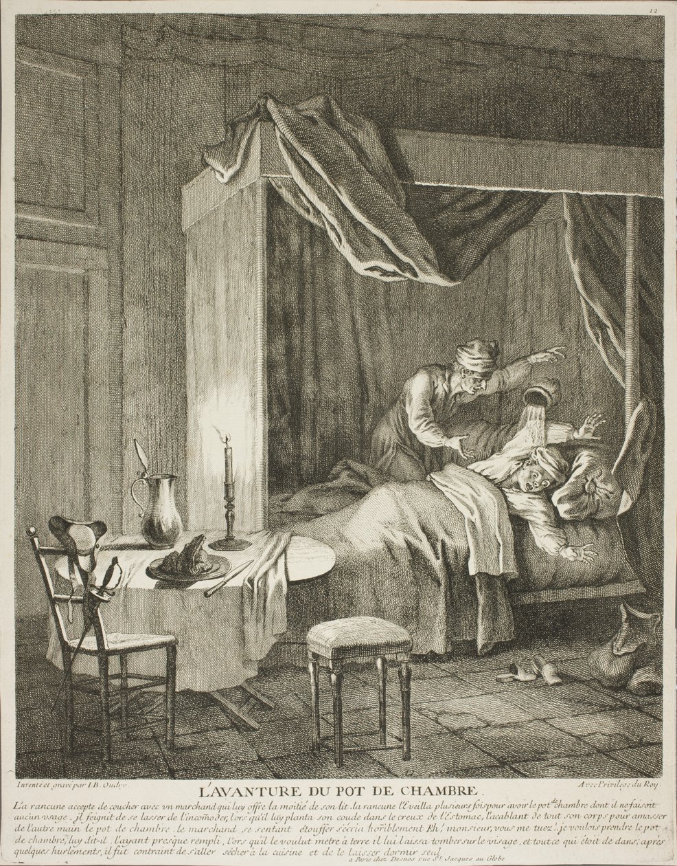 Das Abenteuer des Nachttopfs, Platte vier aus Scènes du Roman Comique von Jean-Baptiste Oudry