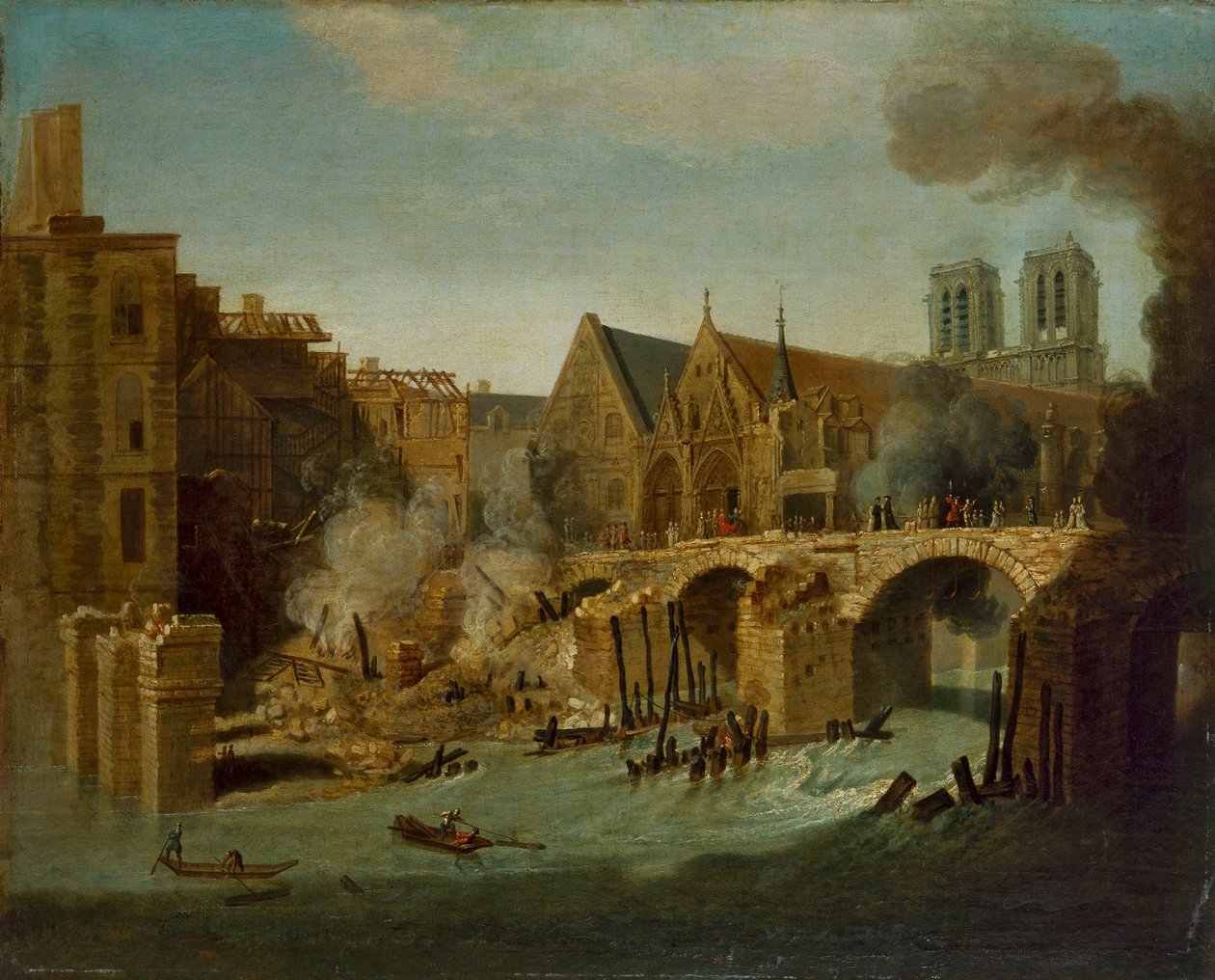 Die Petit Pont nach dem Brand von 1718 von Jean Baptiste Oudry