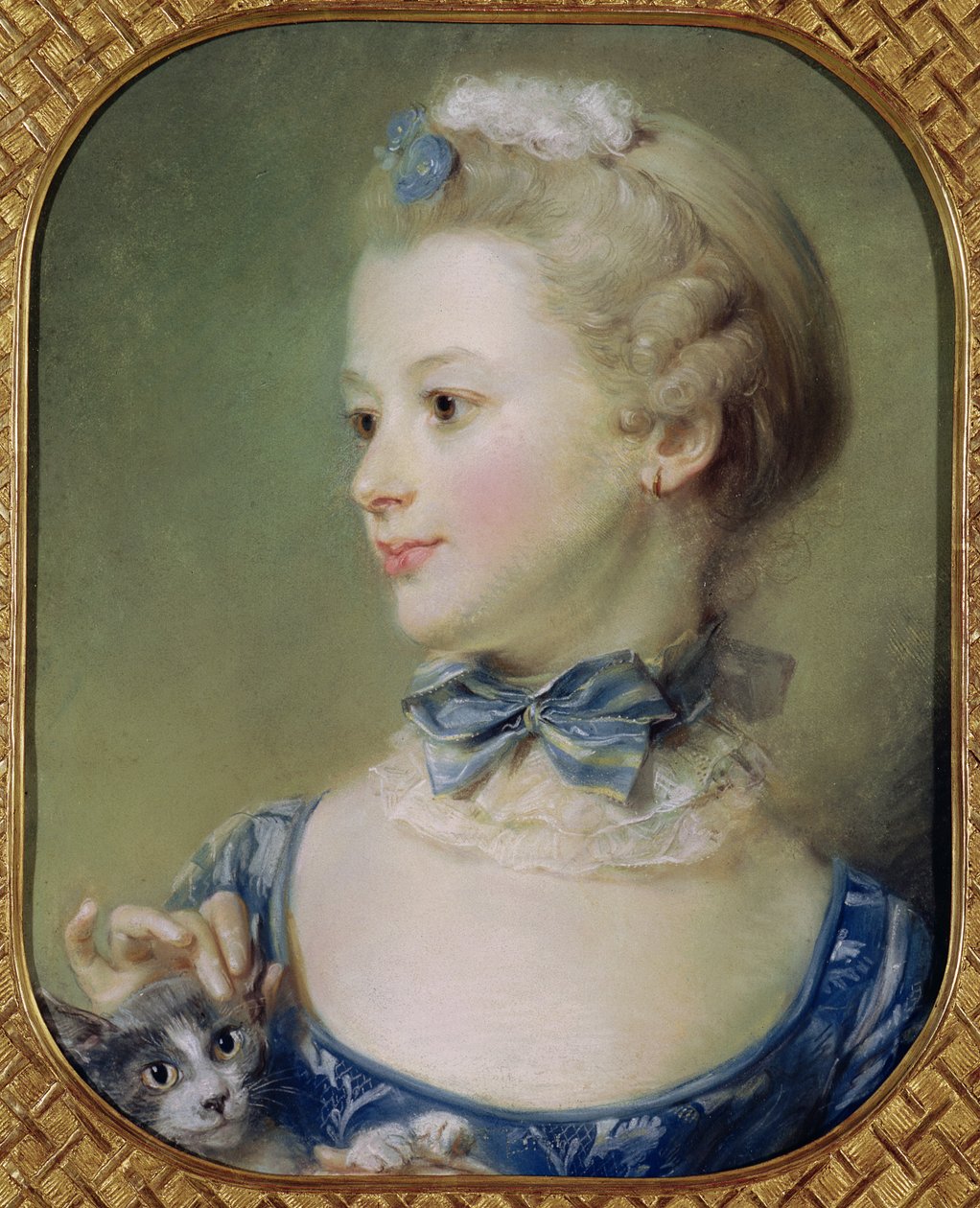 Junges Mädchen mit einer Katze von Jean Baptiste Perronneau