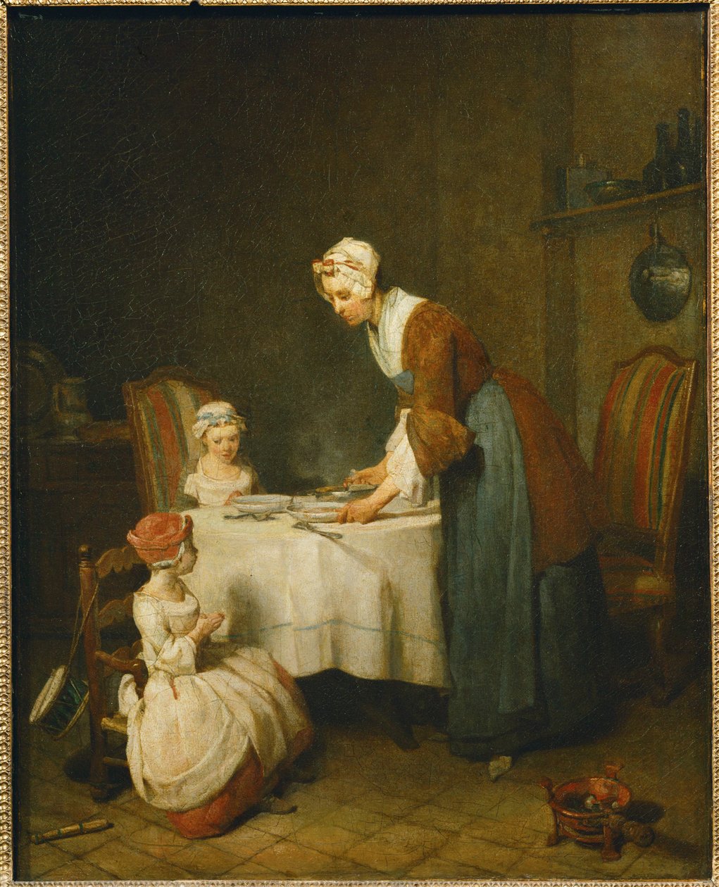 Das Tischgebet. Eine Mutter wartet darauf, dass ihre kleine Tochter ... von Jean Baptiste Simeon Chardin