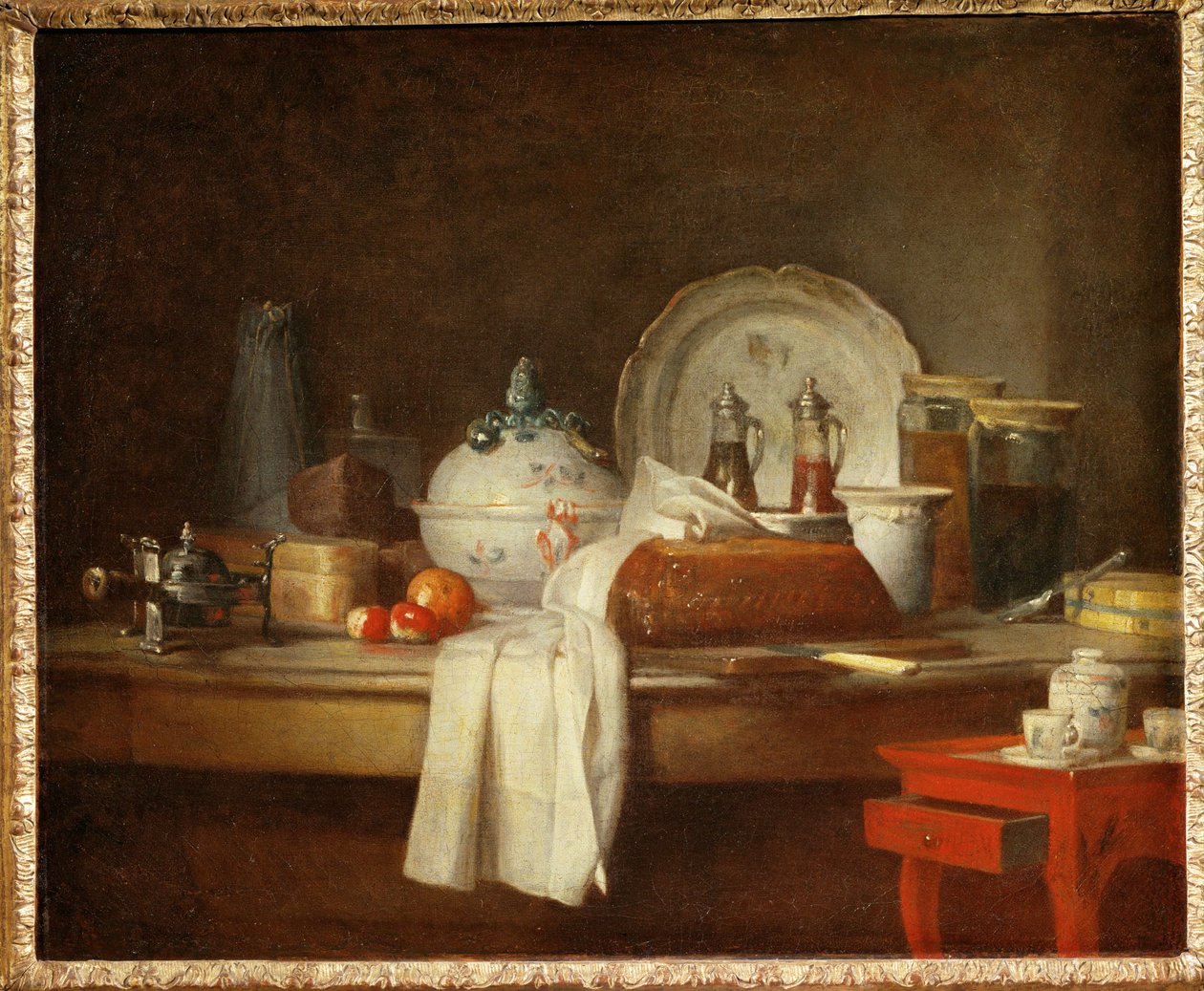 Das Büfett, auch Dessert mit Pastete, Früchten und einem Ölkrug ... von Jean Baptiste Simeon Chardin