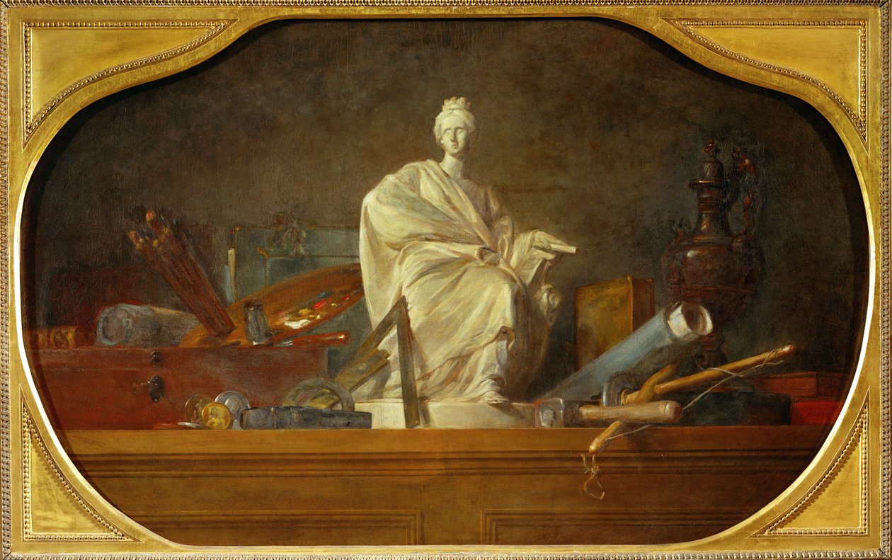 Die Attribute der Künste, Begleitstück zu 40-12-16/29, eines von drei Supraporten für das Château de Choisy von Jean Baptiste Simeon Chardin