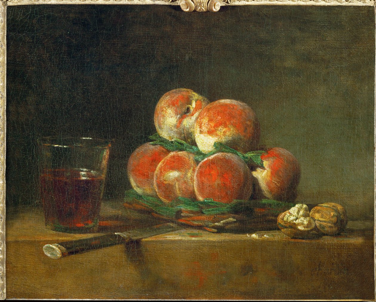 Panier de peches - ein Korb mit Pfirsichen von Jean Baptiste Simeon Chardin