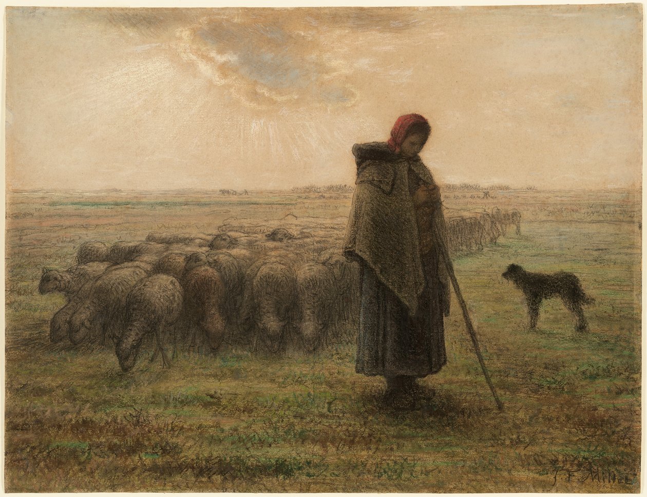 Schäferin und ihre Herde von Jean-Francois Millet