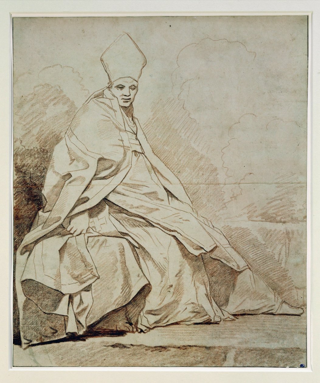 Studie einer drapierten Figur in einem kirchlichen Gewand von Jean Honore Fragonard