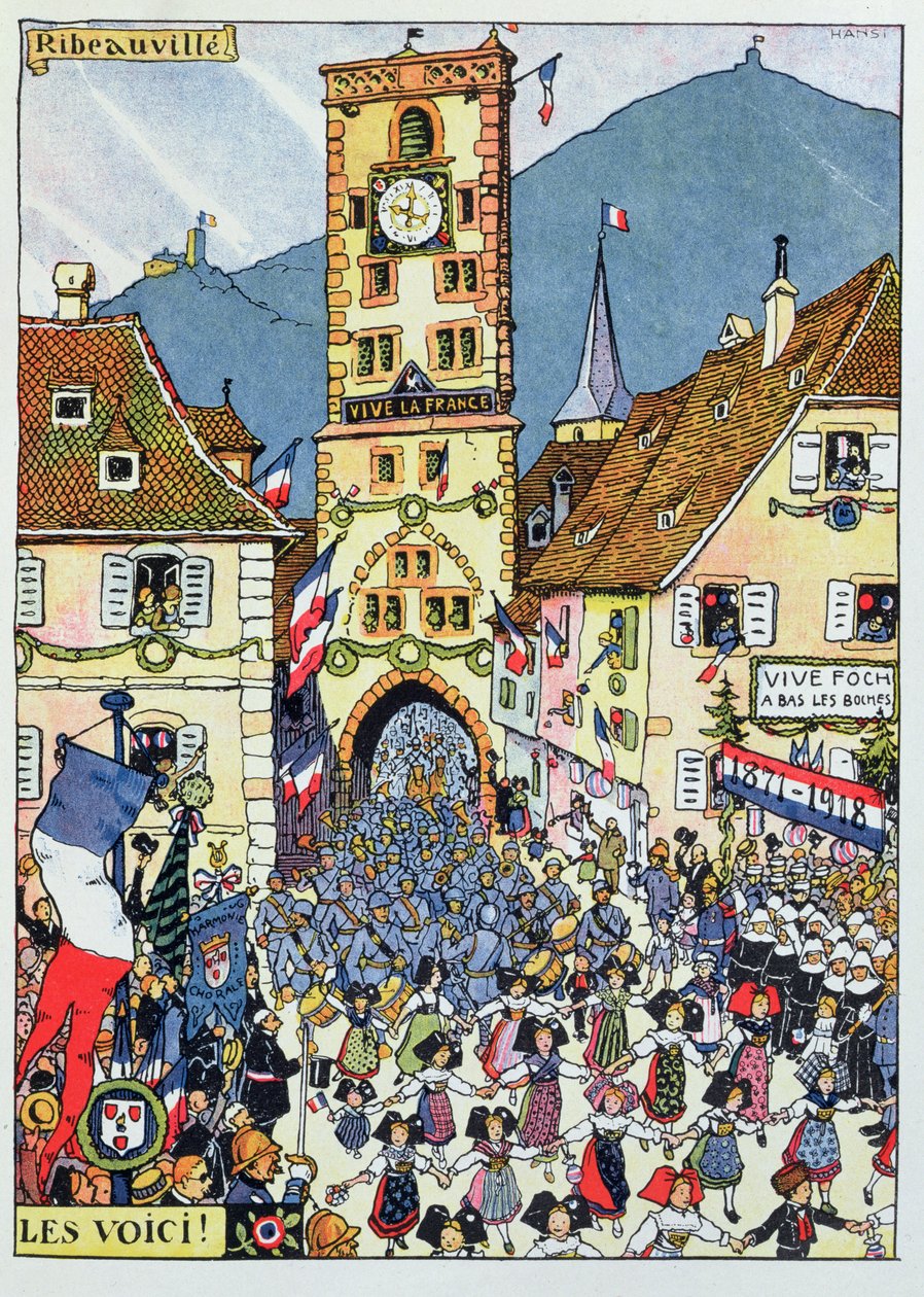 Einzug französischer Truppen in Ribeauville, Elsass von Jean Jacques Waltz