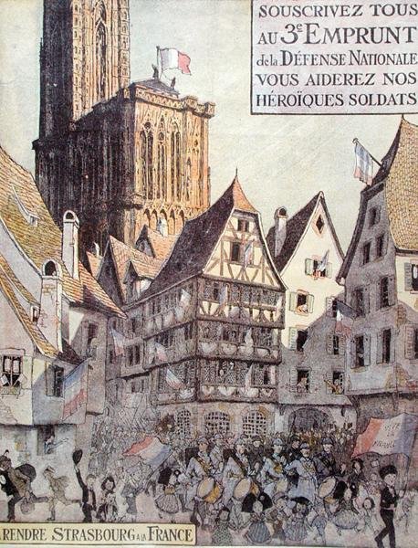Plakat zur Werbung für das dritte nationale Verteidigungsdarlehen, herausgegeben zur Unterstützung des Elsass, Erster Weltkrieg von Jean Jacques Waltz