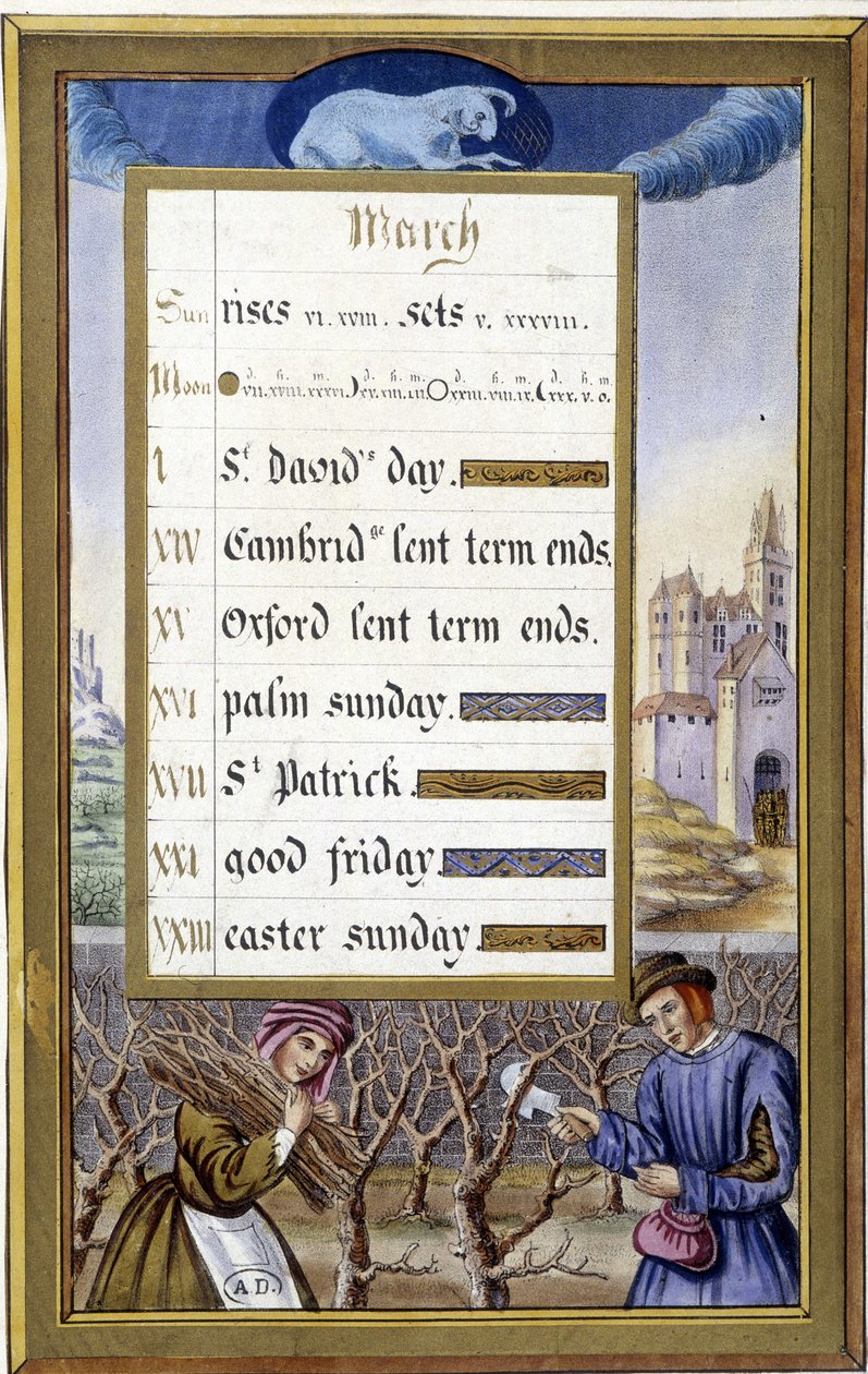 März: Baumschnitt (Widder) - Faksimile der Stunden der Anne von Bretagne, von Jean Bourdichon von Jean (after) Bourdichon