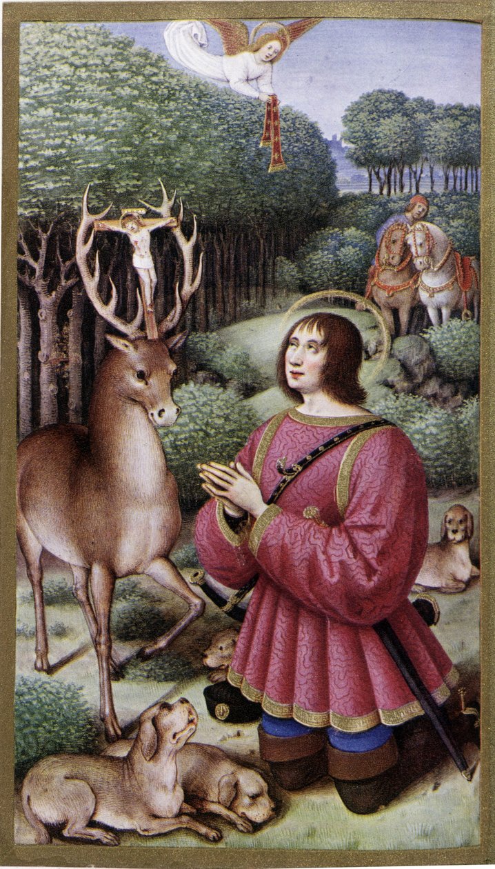 Heiliger Hubertus - Miniatur von Jean Bourdichon, Faksimile der Stunden von Anne de Bretagne von Jean (after) Bourdichon