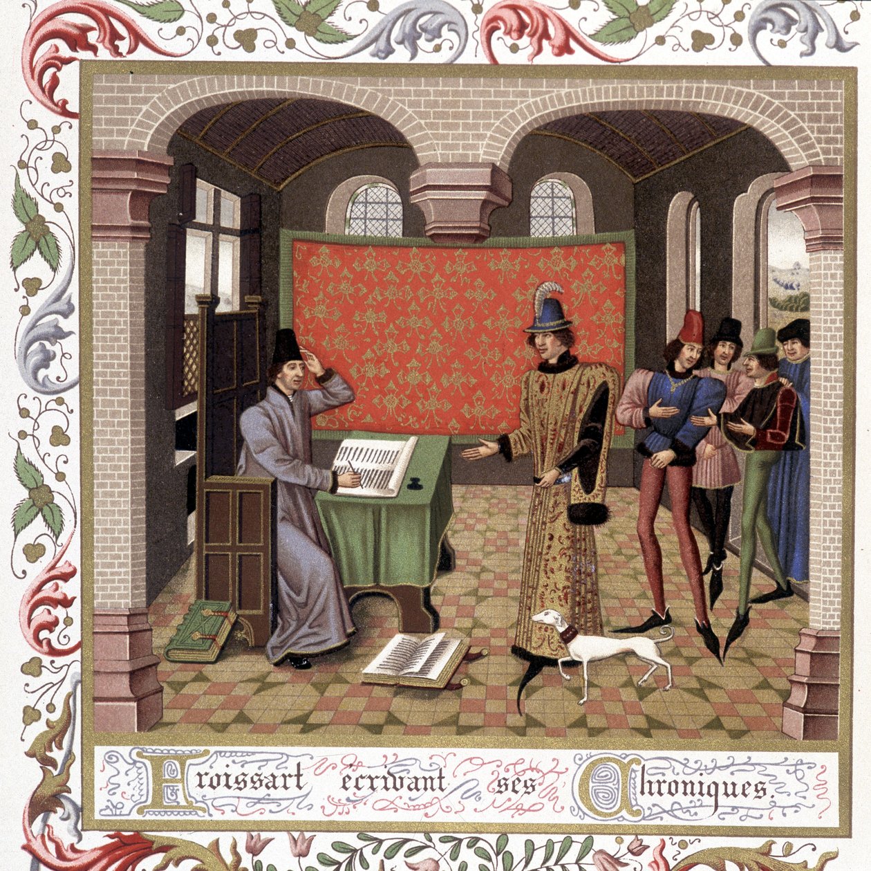 Froissart schreibt seine Chroniken - Miniatur, Mittelalter von Jean (after) Froissart