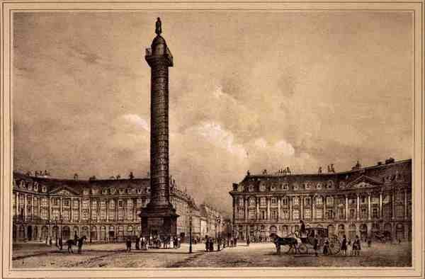Ansicht der Nachbildung der Trajanssäule auf dem Place Vendôme, veröffentlicht von Auguste Bry von Jean (after) Jacottet