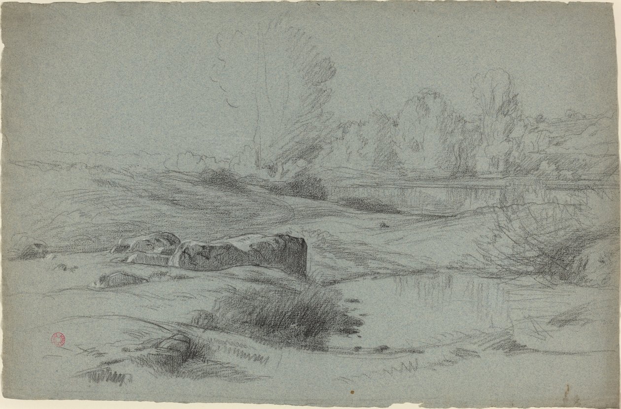 Eine felsige Wiese an einem Fluss von Jean Achille Benouville