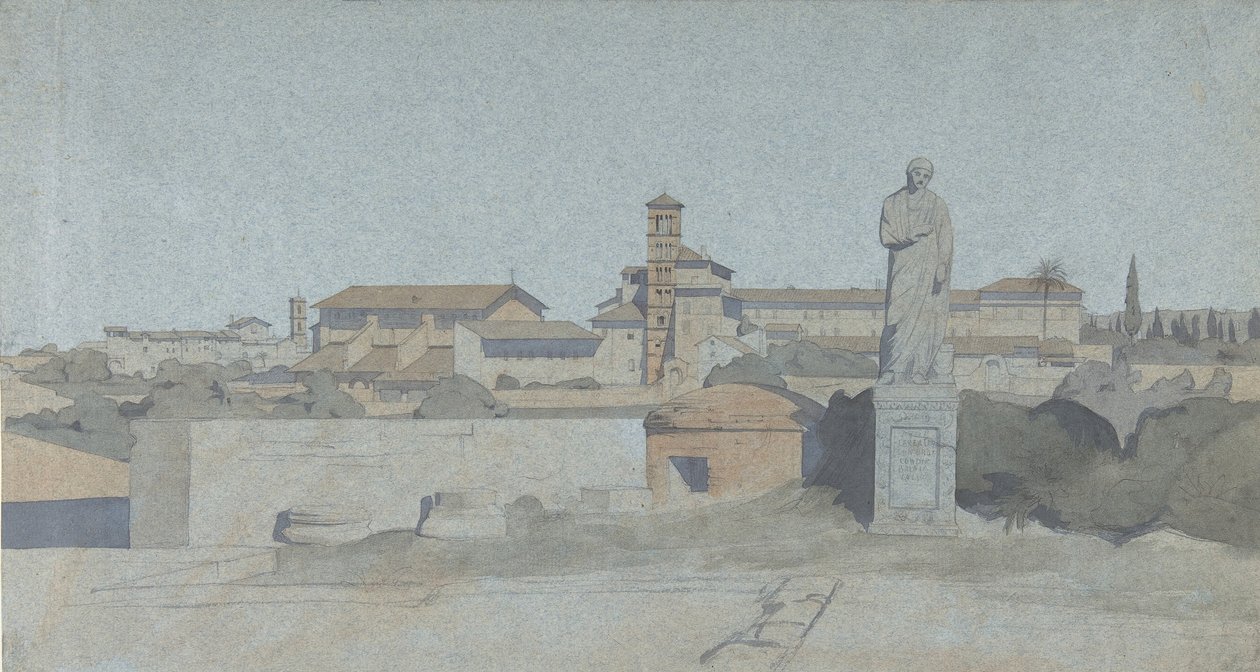 SS. Giovanni e Paolo, gesehen von der Villa Mattei, Rom von Jean Achille Benouville