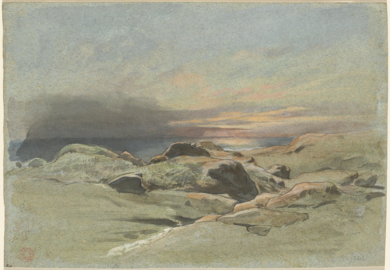 Sonnenuntergang von einer felsigen Küste von Jean Achille Benouville