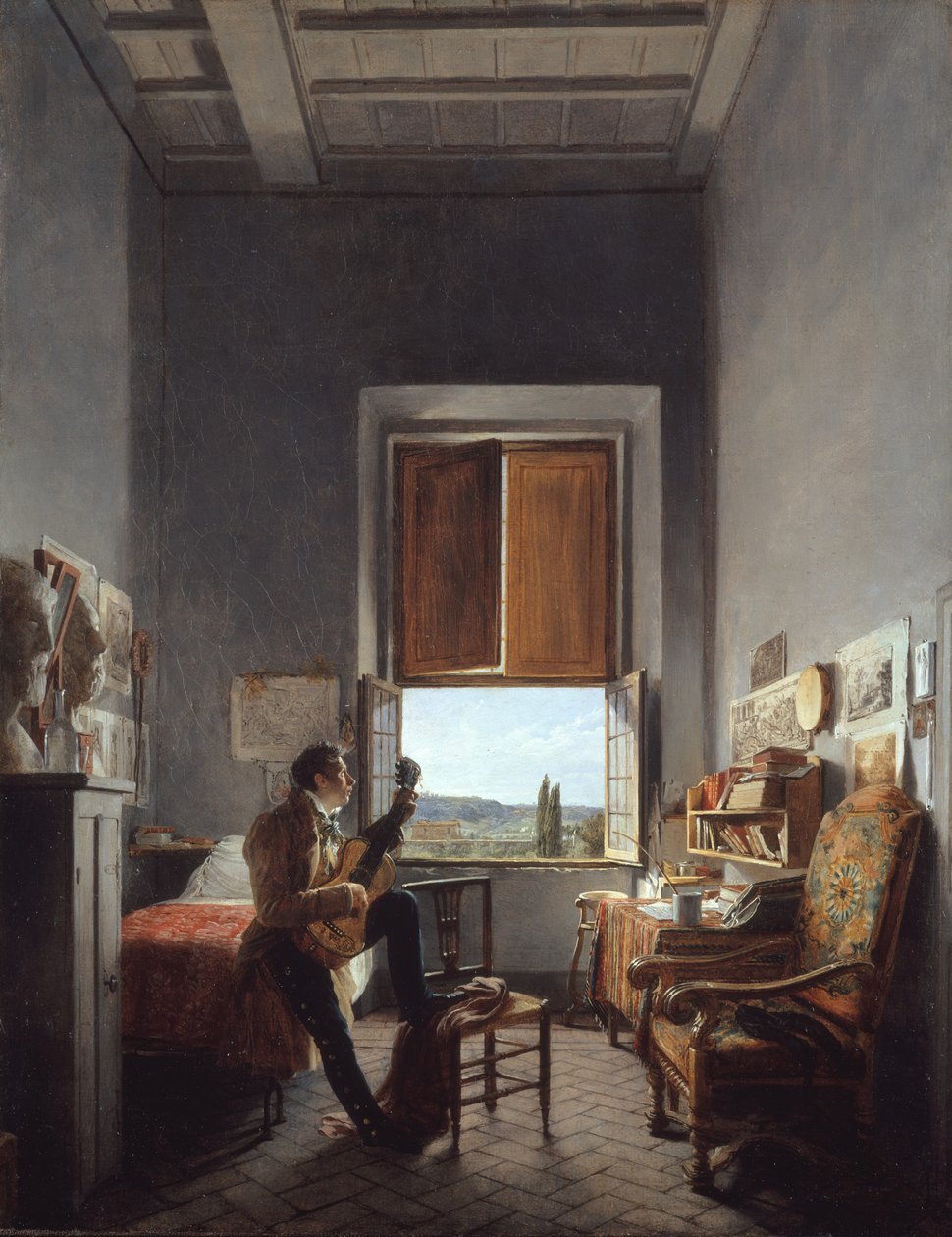Léon Pallière in seinem Zimmer in der Villa Medici, Rom, 1817 von Jean Alaux