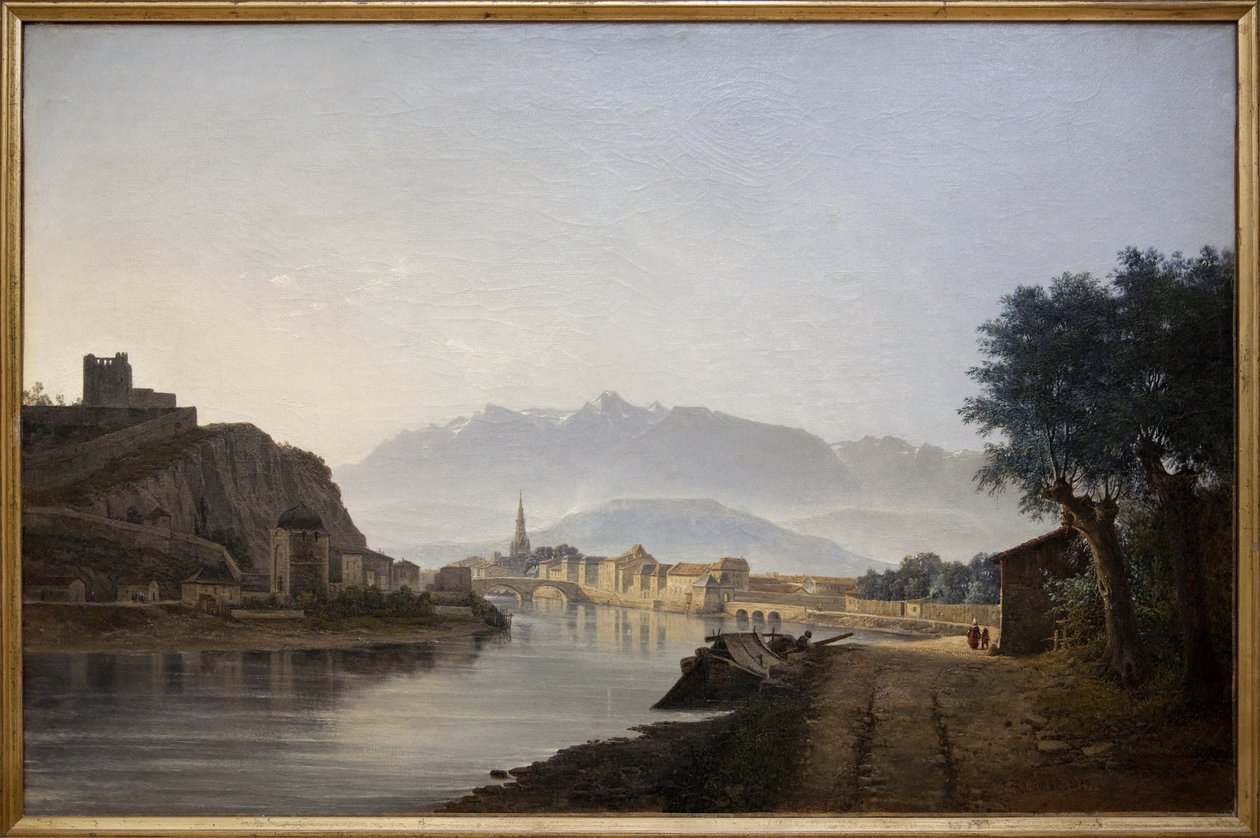 Ansicht von Grenoble vom Quai de la Graille aus. Ölgemälde von Jean Achard (1807-1884), 1837. Fotografie, KIM Youngtae, Grenoble, Musée de Grenoble von Jean Alexis Achard