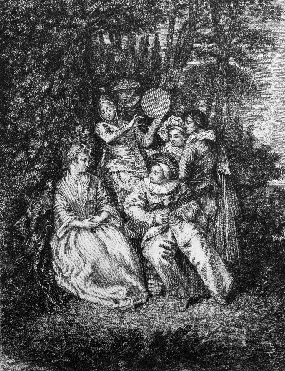 Die italienische Serenade (gestochen von Gerard Jean Baptiste Scotin, nach Watteau) von Jean Antoine (after) Watteau