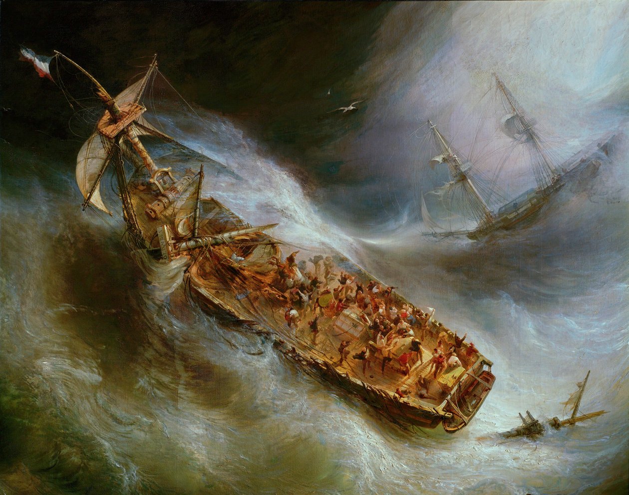 Trait de dévouement du Capitaine Desse de Bordeaux envers le Columbus, navire Hollandais von Jean Antoine Theodore Gudin