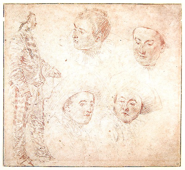 Eine Figur und vier Köpfe von Jean Antoine Watteau