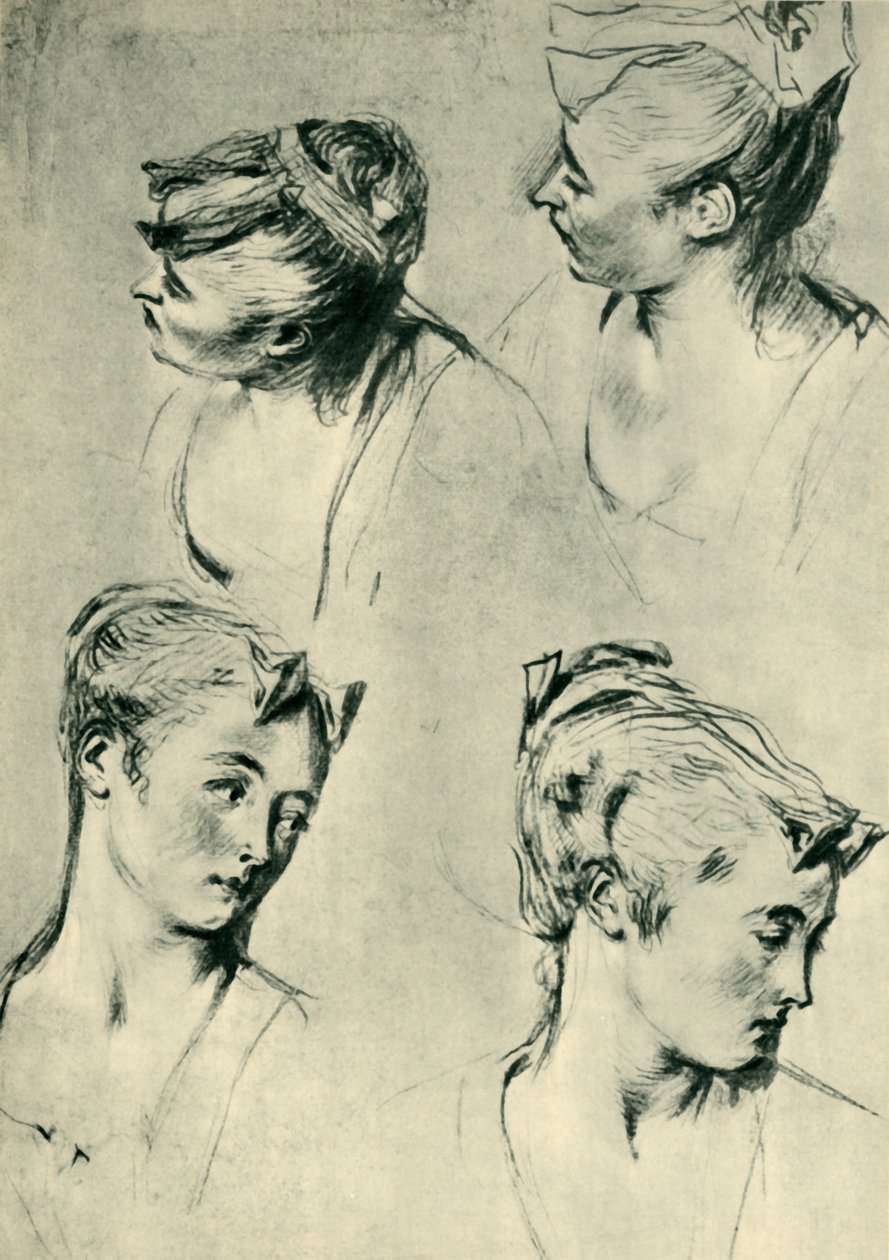 Vier Studien von Frauenköpfen, frühes 18. Jahrhundert, 1943 von Jean Antoine Watteau