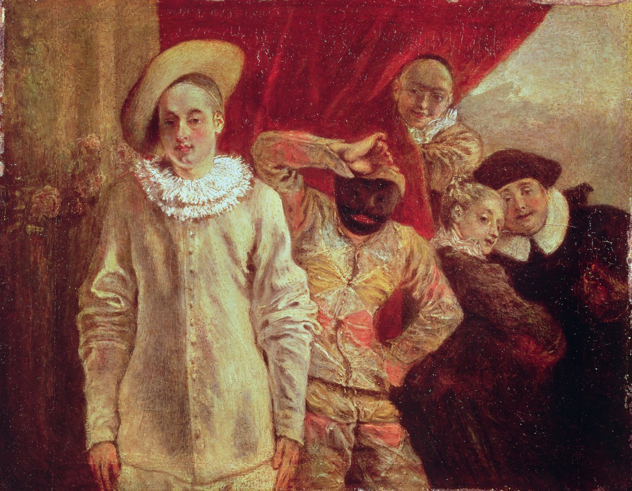 Harlekin, Pierrot und Scapin, Schauspieler aus der Commedia dellArte von Jean Antoine Watteau