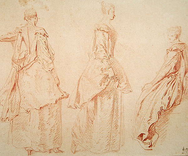 Drei Frauen, eine sitzt rechts von Jean Antoine Watteau