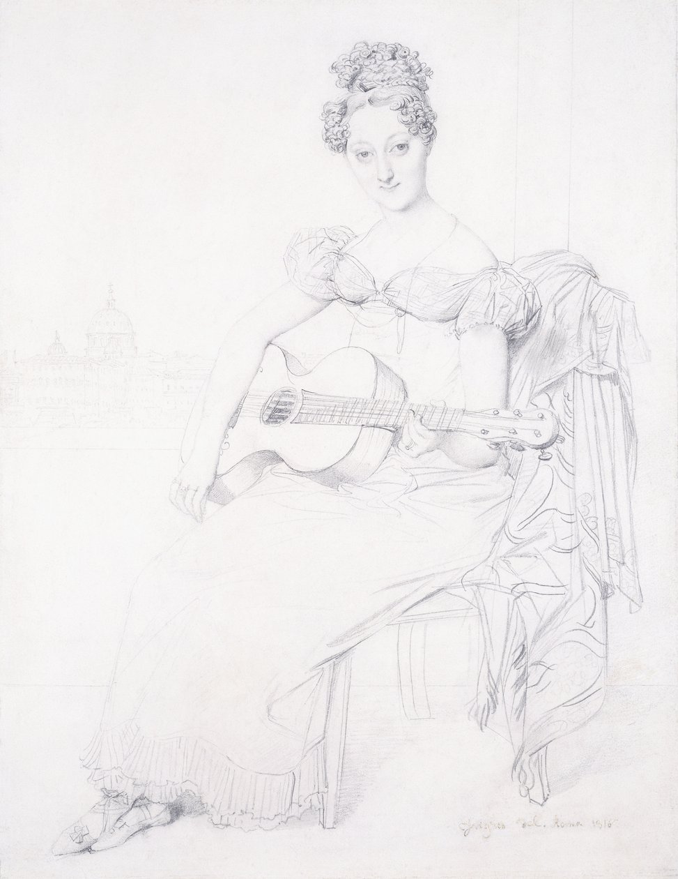 Porträt von Miss Elizabeth Keating, die ihre Gitarre spielt von Jean Auguste Dominique Ingres
