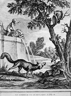 Der Rabe und der Fuchs (Gravur) von Jean Baptiste (after) Oudry