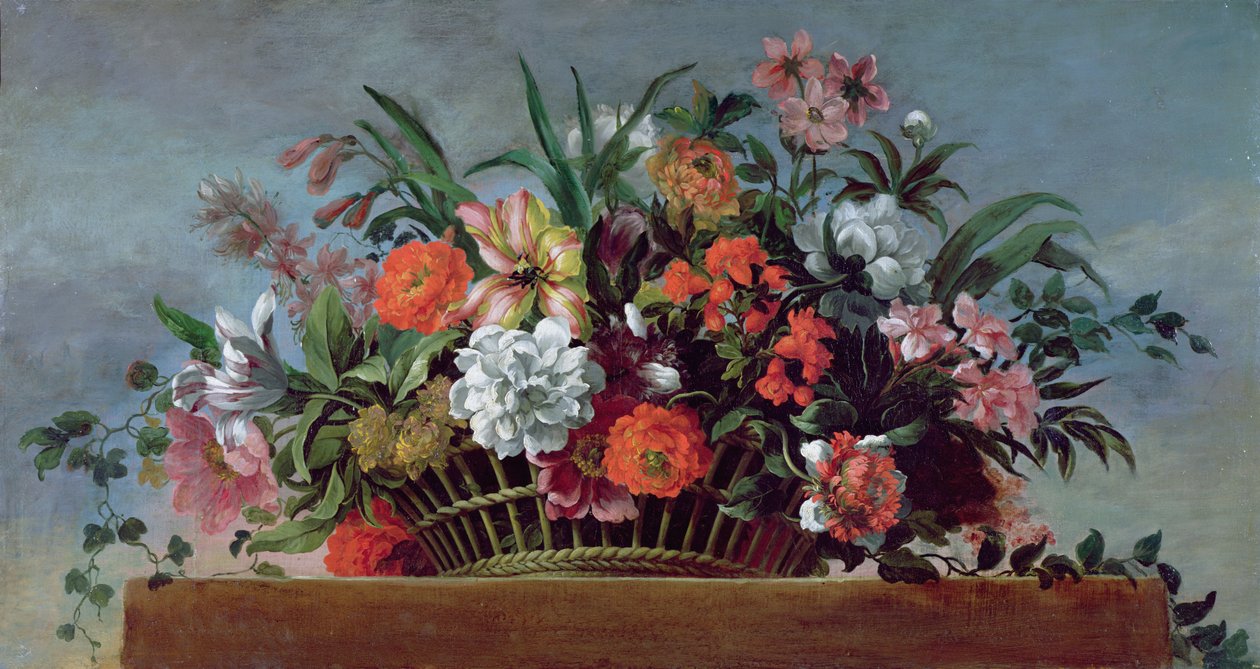 Geflochtener Korb mit Blumen von Jean Baptiste Belin de Fontenay