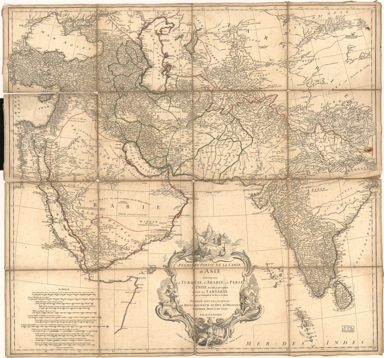 Relief durch Schraffuren und bildlich dargestellt. LC-Kopie mit Tintenannotationen zur Darstellung von Grenzen. Auch über die Website der Library of Congress als Rasterbild verfügbar von Jean Baptiste Bourguignon dAnville