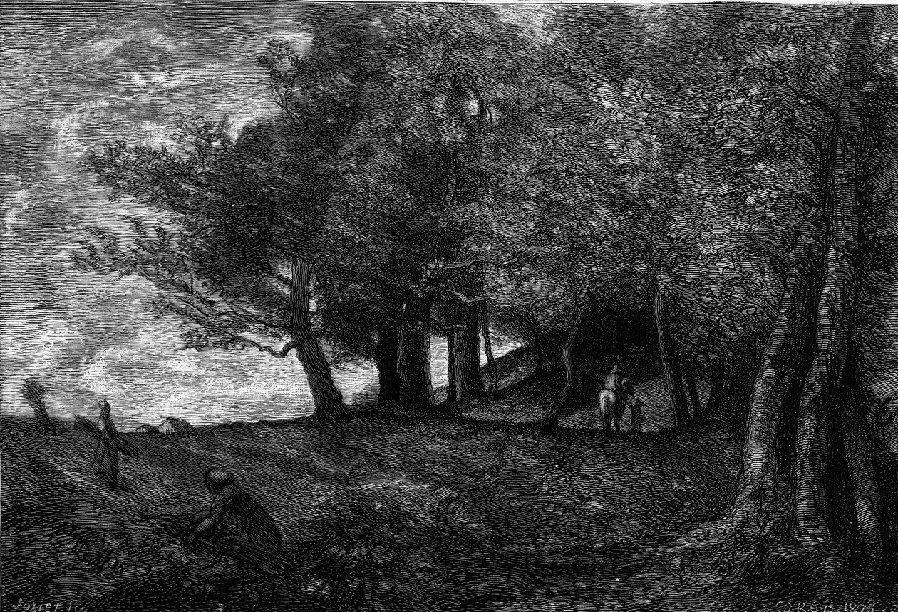 Holzfäller (1870-1871). Gravur nach dem Gemälde von Jean Baptiste Camille Corot (1796-1875) in „Die illustrierte Welt“ Nr. 1209 vom 29. Mai von Jean Baptiste Camille (after) Corot