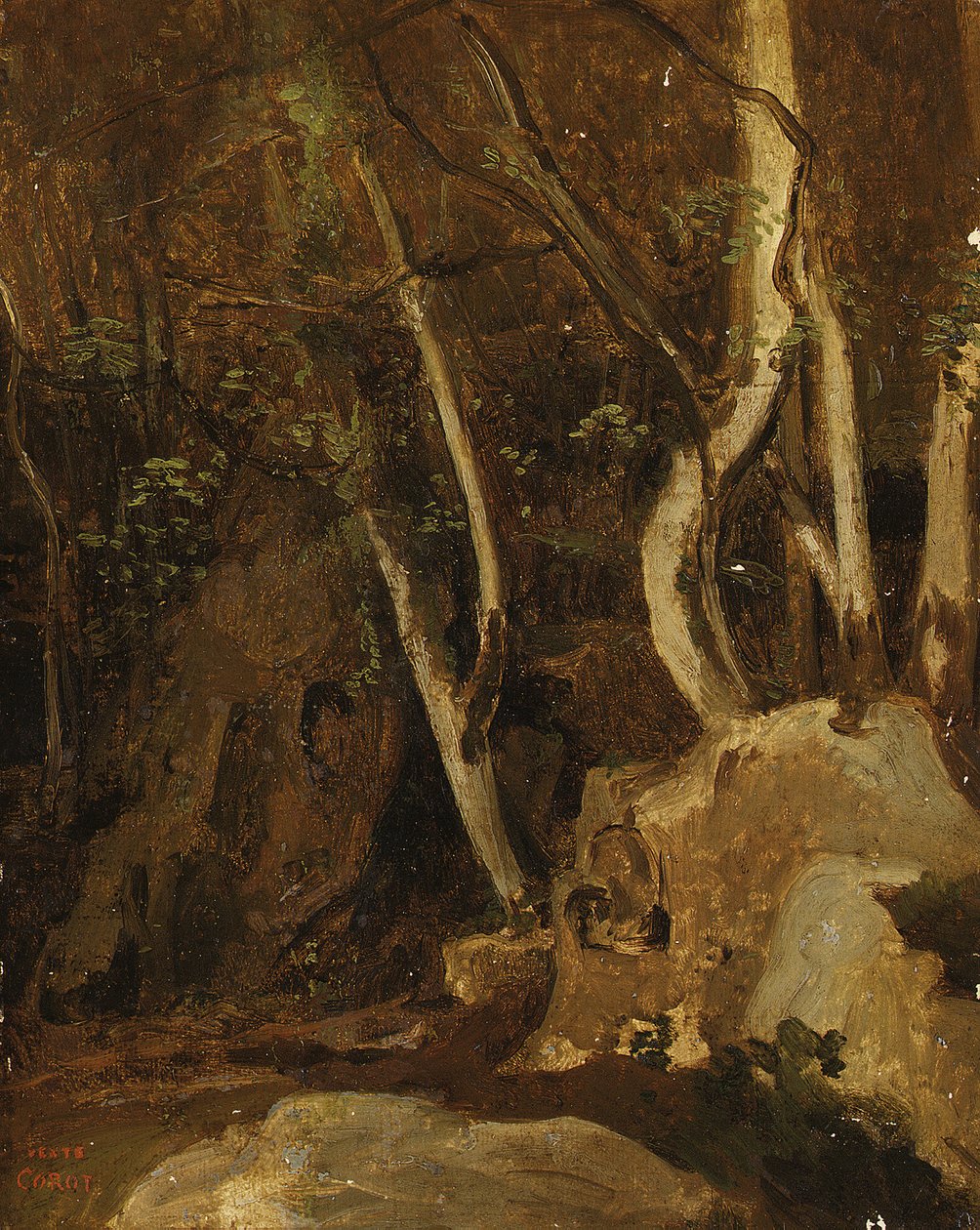 Bei Civita Castellana, bewaldete Felsen, 1825-28 von Jean Baptiste Camille Corot