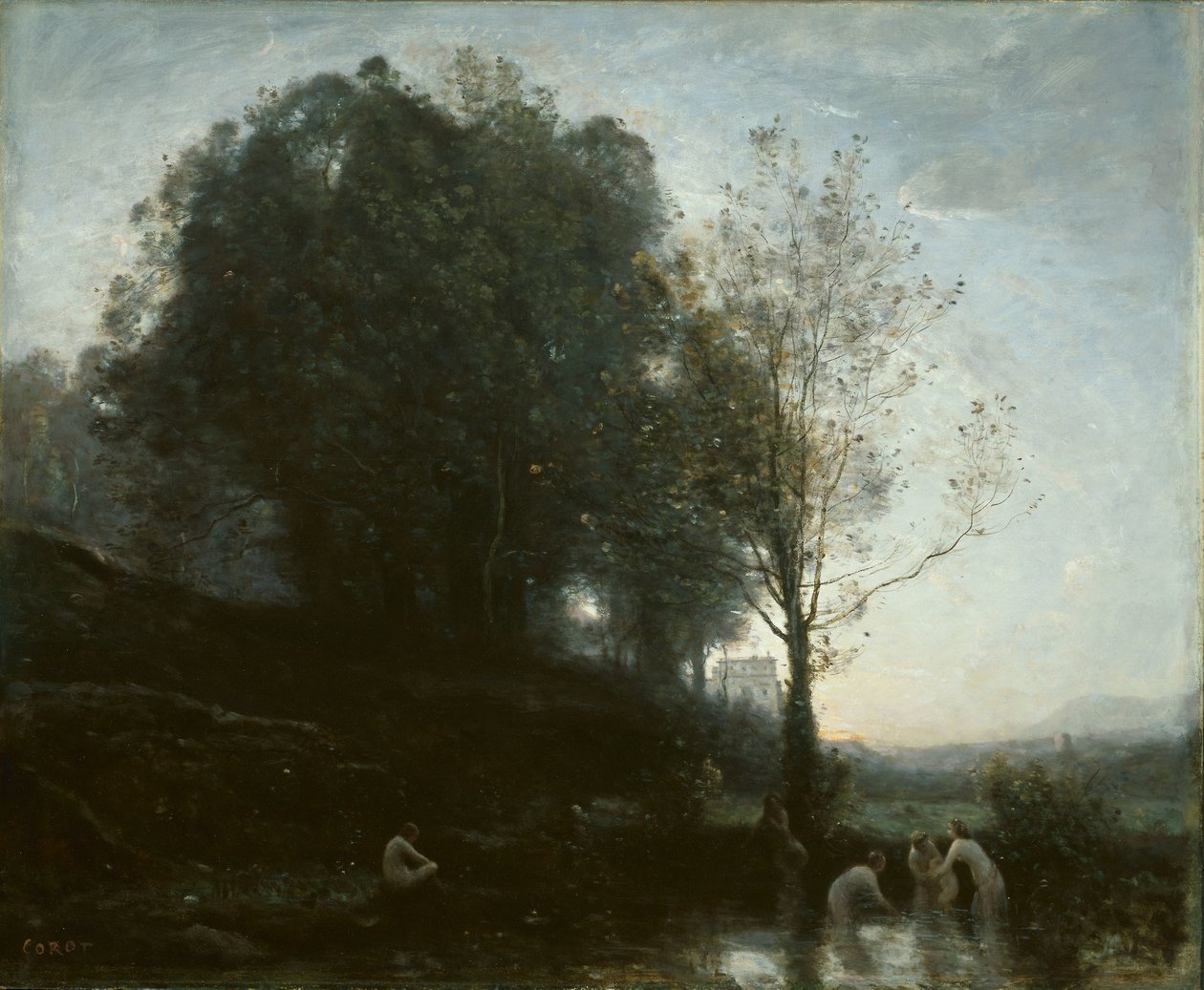 Badende Nymphen und Kind von Jean Baptiste Camille Corot