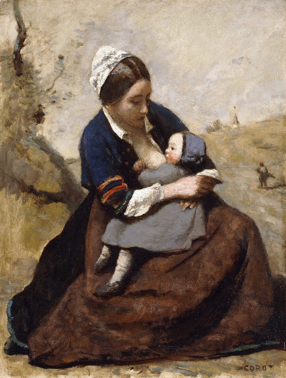 Bretonin stillt ihr Kind von Jean Baptiste Camille Corot