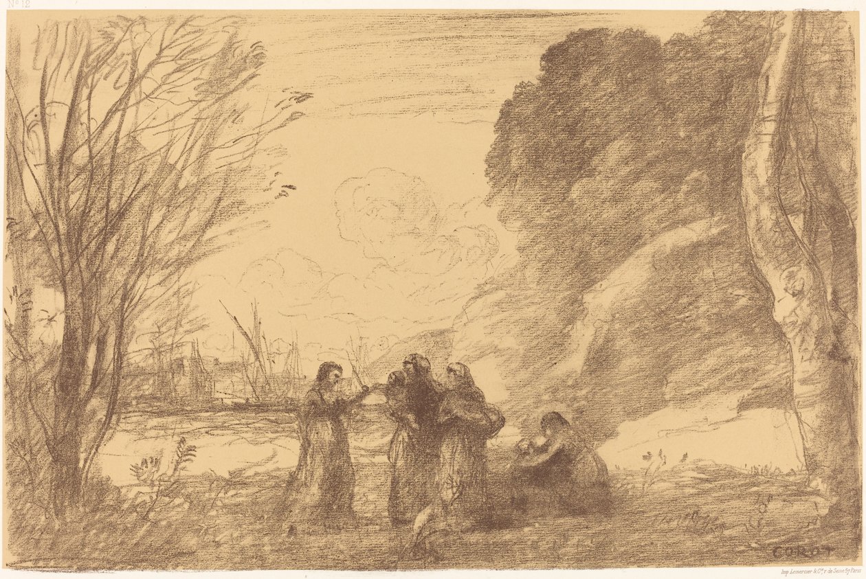 Familie in Terracina von Jean Baptiste Camille Corot
