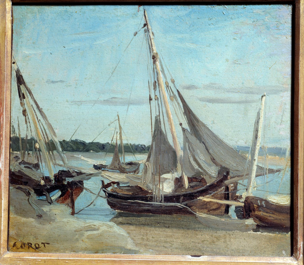 Fischerboote im Kanal von Trouville von Jean Baptiste Camille Corot