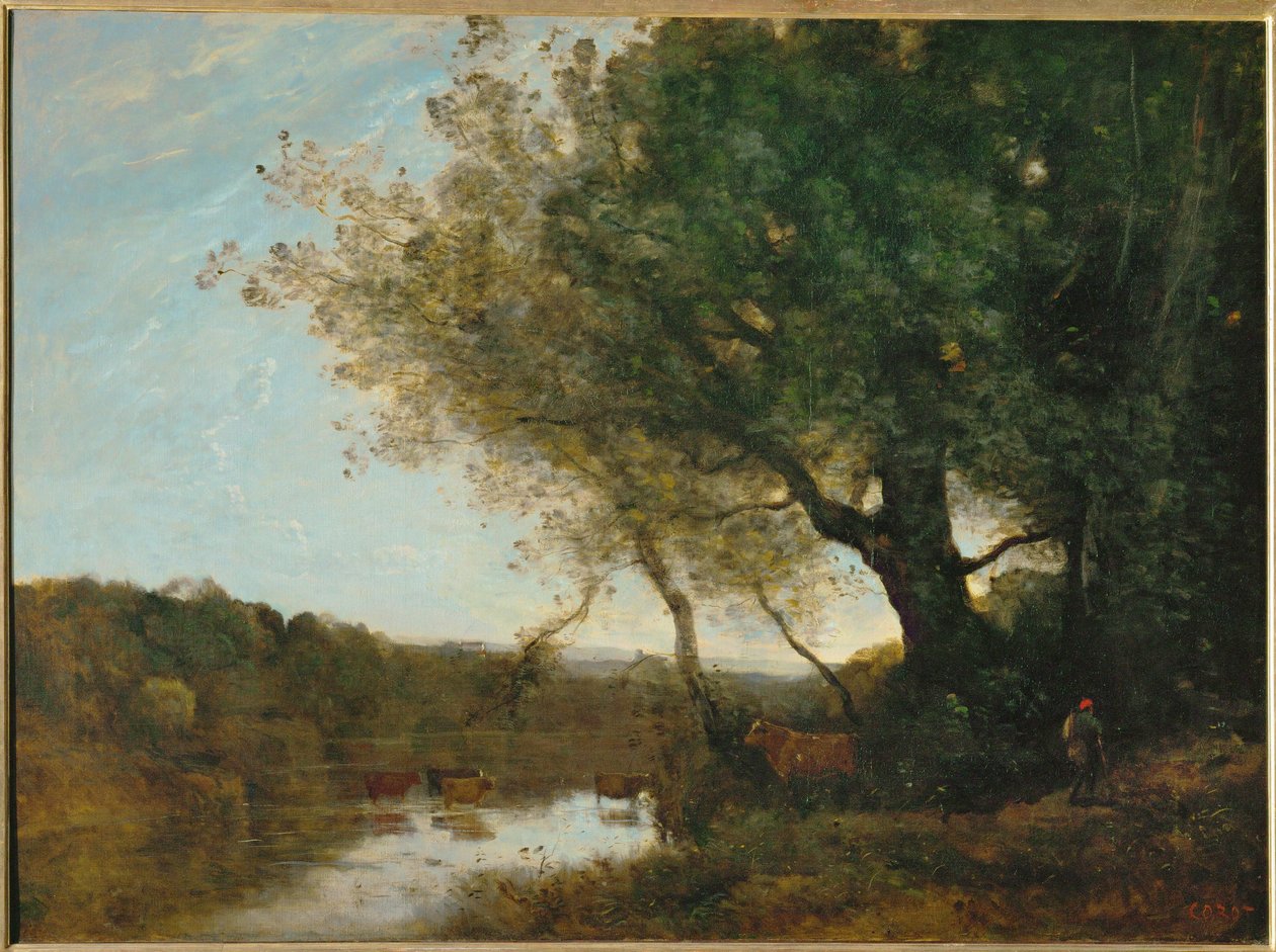 Durchquerung eines Flusses am Abend von Jean Baptiste Camille Corot