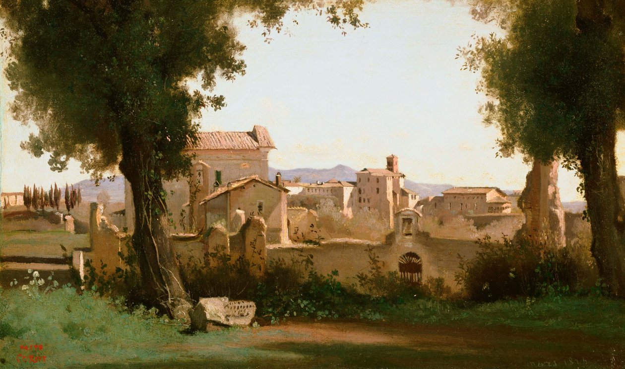 Blick von den Farnese-Gärten, Rom von Jean Baptiste Camille Corot
