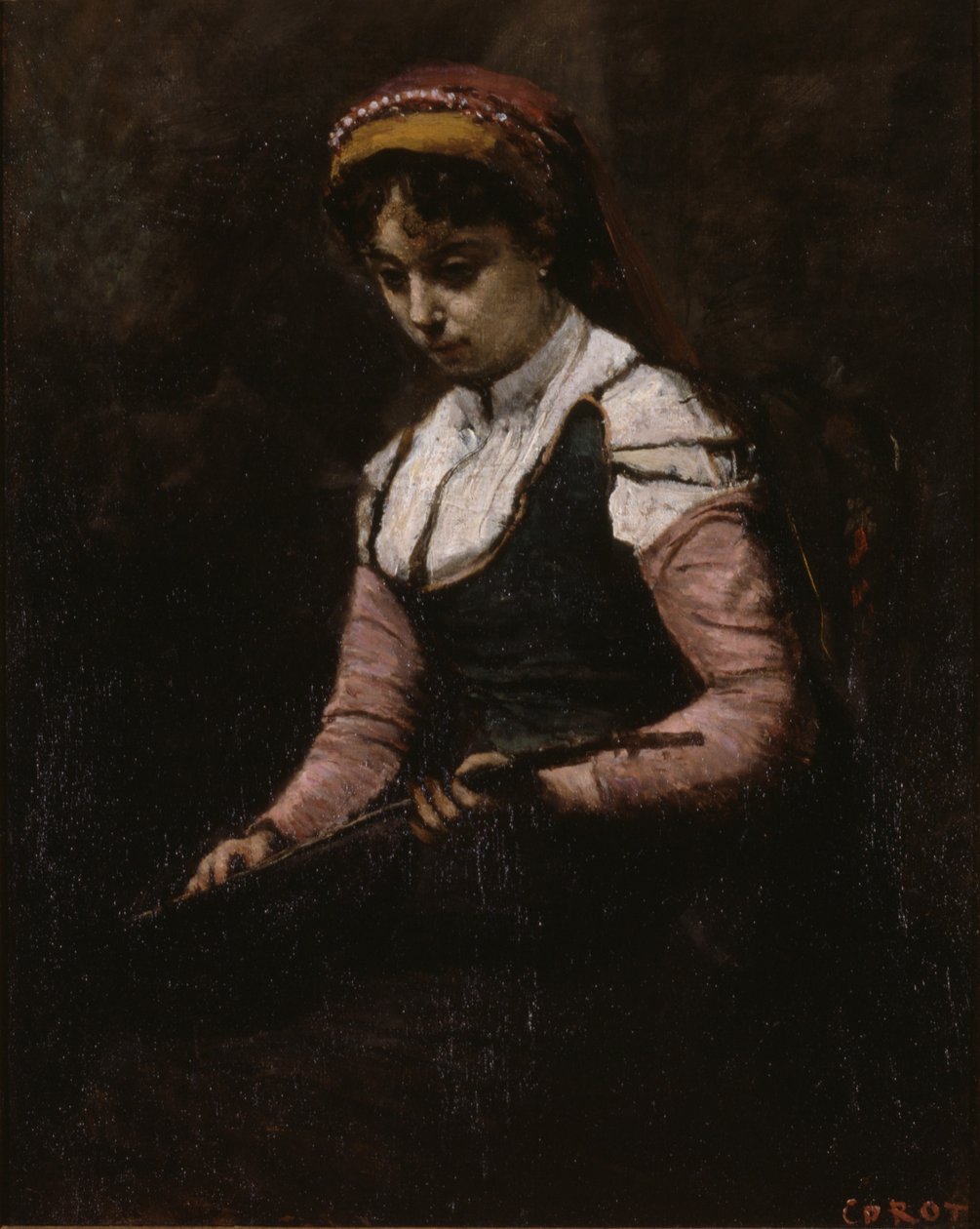 Mädchen mit Mandoline von Jean Baptiste Camille Corot