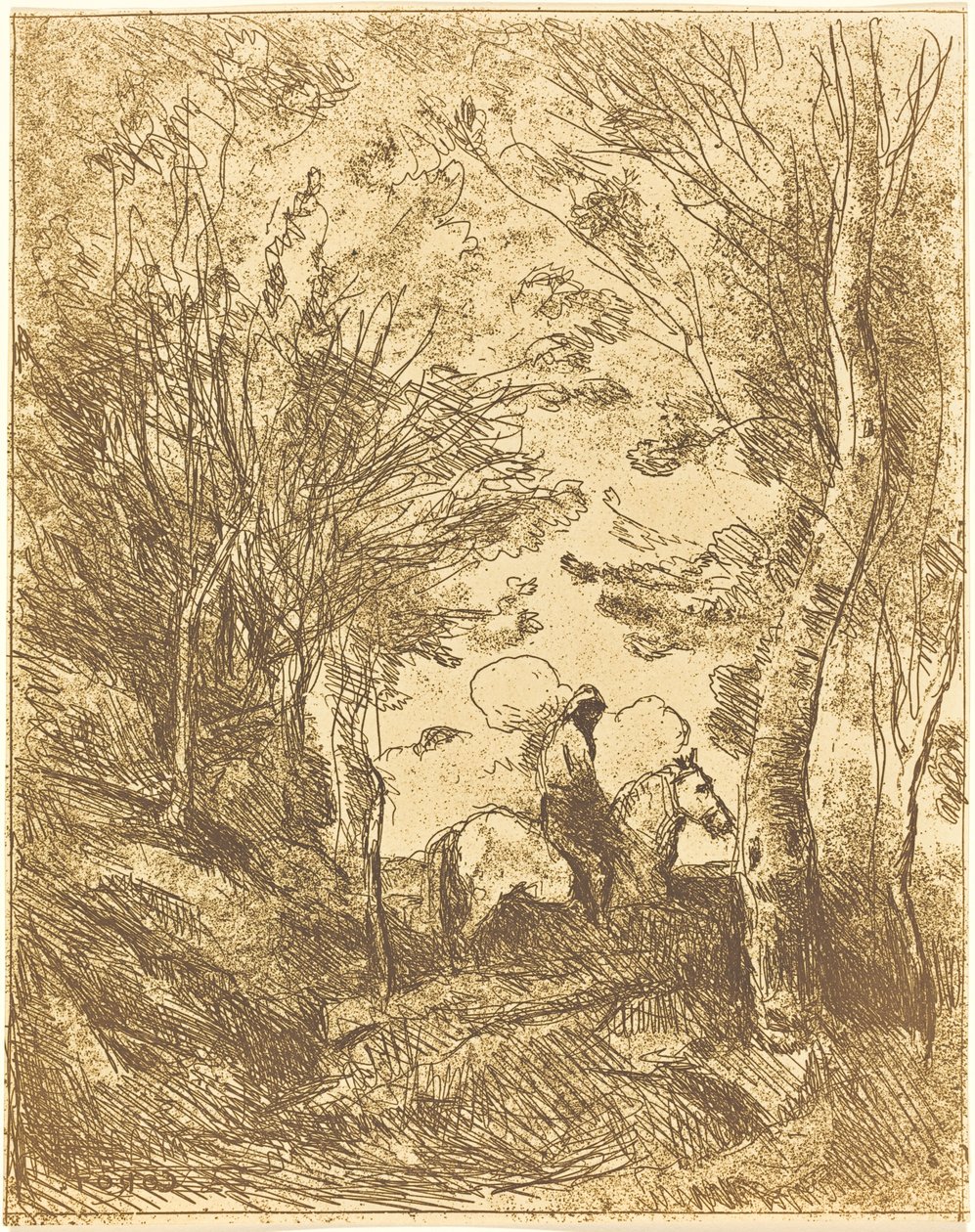 Reiter im Wald, Große Platte von Jean Baptiste Camille Corot