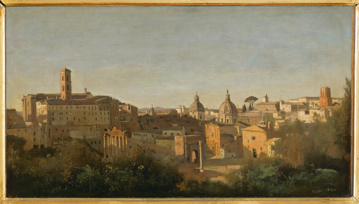 Das Forum, Blick von den Farnesischen Gärten, Rom von Jean Baptiste Camille Corot