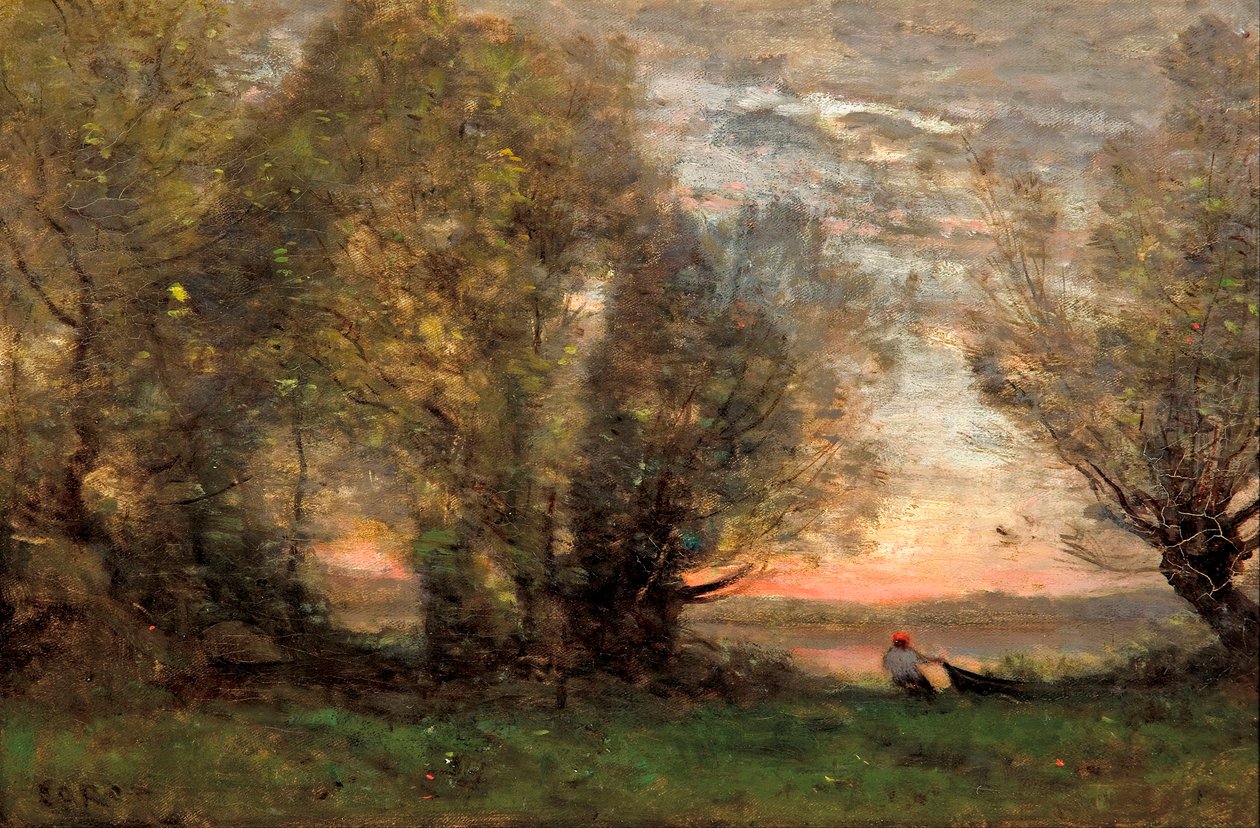 Die Fischer, Abendstimmung von Jean Baptiste Camille Corot