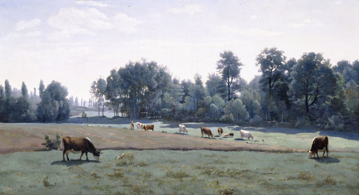 Marcoussis - Kühe beim Grasen, 1845-50 von Jean Baptiste Camille Corot
